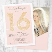 シック金ゴールドグリッタースクリプト赤面Sweet 16写真 招待状