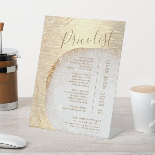 シック金ゴールドグリッタースタイリストサロン価格表サービス 台座サイン (インサイチュ)