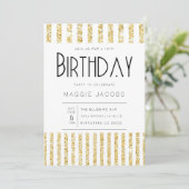 シック金ゴールドグリッターストライプバースデーパーティー 招待状 (スタンド正面)