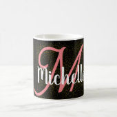 シック金ゴールドグリッターダストパターンピンクモノグラムガーリー コーヒーマグカップ (中央)