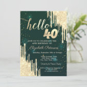 シック金ゴールドグリッタードリップスグリーン40th誕生日 招待状 (スタンド正面)