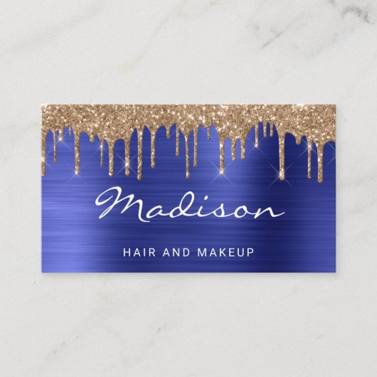 シック金ゴールドグリッタードリップスタイリスト 名刺 (正面)