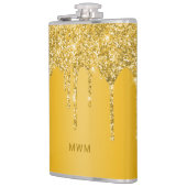 シック金ゴールドグリッタードリップスパークルモノグラム フラスク (左)