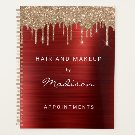 シック金ゴールドグリッタードリップレッドアポイントメント プランナー手帳 (正面)