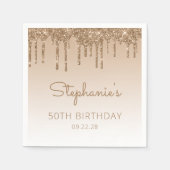 シック金ゴールドグリッタードリップ50thバースデーパーティー スタンダードカクテルナプキン (正面)