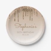 シック金ゴールドグリッタードリップ50thバースデーパーティー ペーパープレート (正面)