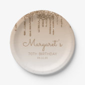 シック金ゴールドグリッタードリップ70thバースデーパーティー ペーパープレート (正面)
