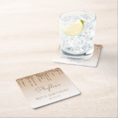 シック金ゴールドグリッタードリップ80thバースデーパーティー スクエアペーパーコースター (インサイチュ)