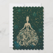 シック金ゴールドグリッタードレスグリーンブライダルシャワー 招待状 (裏面)