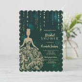 シック金ゴールドグリッタードレスグリーンブライダルシャワー 招待状 (スタンド正面)