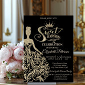 シック金ゴールドグリッタードレスティアラブラッククインセアニラ 招待状