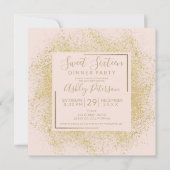 シック金ゴールドグリッターフレームシック赤面ピンク甘い16 招待状 (正面)