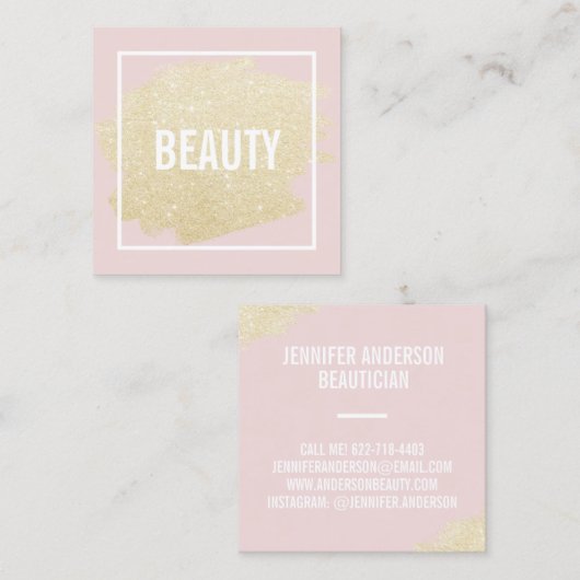 シック金ゴールドグリッターブラシストローク赤面ピンク美しい スクエア名刺 (正面/裏面)