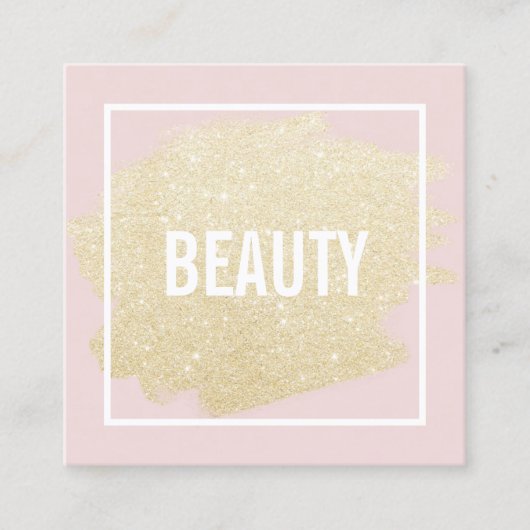 シック金ゴールドグリッターブラシストローク赤面ピンク美しい スクエア名刺 (正面)