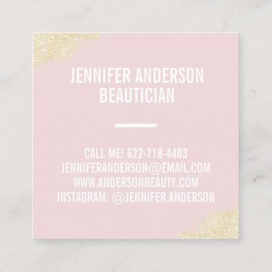 シック金ゴールドグリッターブラシストローク赤面ピンク美しい スクエア名刺 (裏面)