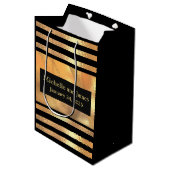 シック金ゴールドグリッターブラシメタルモノグラムブラック  ミディアムペーパーバッグ (正面アングル)