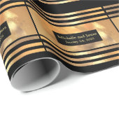 シック金ゴールドグリッターブラッシュドメタルモノグラムブラック ラッピングペーパー (ロールコーナー)