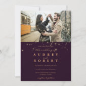 シック金ゴールドグリッターブルゴーニュ結婚フォト 招待状 (正面)