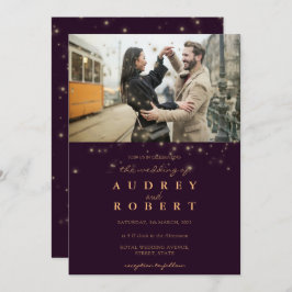 シック金ゴールドグリッターブルゴーニュ結婚フォト 招待状