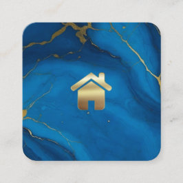 シック金ゴールドグリッターブルー大理石エステート スクエア名刺