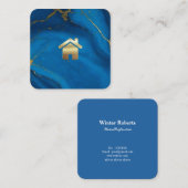シック金ゴールドグリッターブルー大理石エステート スクエア名刺 (正面/裏面)