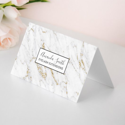 シック金ゴールドグリッターホワイトマーブルパタエレガントーン 名刺