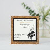 シック金ゴールドグリッタールックピアノリサイタル招待状 招待状 (スタンド正面)