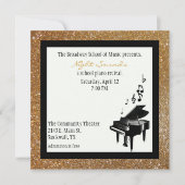 シック金ゴールドグリッタールックピアノリサイタル招待状 招待状 (正面)