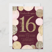 シック金ゴールドグリッターレッドバルーンスイート16写真 招待状 (正面)