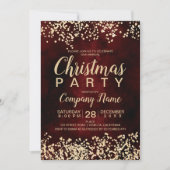 シック金ゴールドグリッターレッド企業のクリスマスパーティー 招待状 (正面)