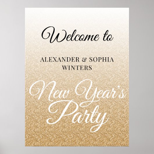 シック金ゴールドグリッター新年パーティー歓迎 ポスター (正面)