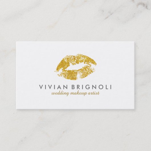 シック金ゴールドグリッター結婚リップズメイクアップアルティス 名刺 (正面)