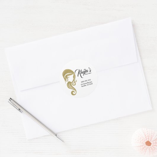 シック金ゴールドグリッター美しいガールヘア&メイクアップサロン ラウンドシール (封筒)