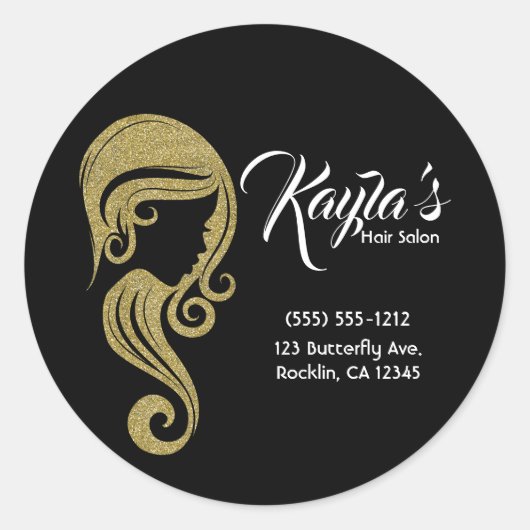 シック金ゴールドグリッター美しいガールヘア&メイクアップサロン ラウンドシール (正面)