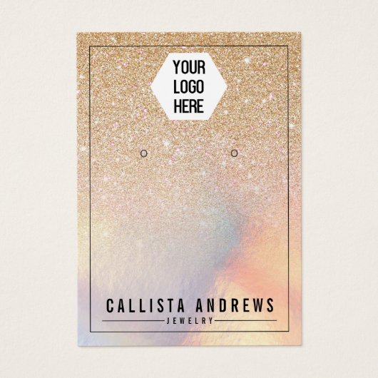 シック金ゴールドグリッター虹色ロゴイヤリングディスプレイ (正面)