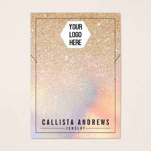 シック金ゴールドグリッター虹色ロゴネックレスディスプレイ (正面)