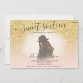 シック金ゴールドグリッター赤面ピンクスイーガーリート16写真 招待状 (正面)