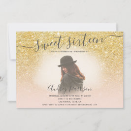 シック金ゴールドグリッター赤面ピンクスイーガーリート16写真 招待状