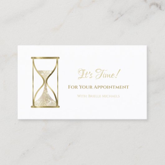 シック金ゴールドグリッツホーグラス美しいサロンアポイントメント 予約カード (正面)