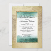 シック金ゴールドグリーンウォーター色グリッターブライダルシャワー 招待状 (正面)