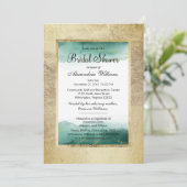 シック金ゴールドグリーンウォーター色グリッターブライダルシャワー 招待状 (スタンド正面)