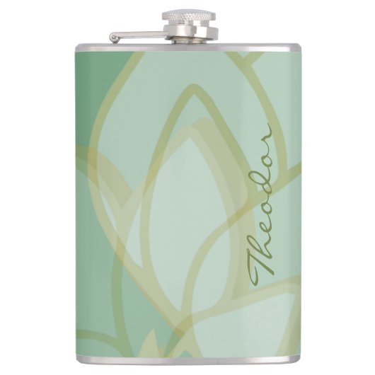 シック金ゴールドグリーンホワイト抽象芸術パターン フラスク (正面)