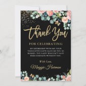 シック金ゴールドコーラルフローラサプライズ退職パーティー サンキューカード (正面)