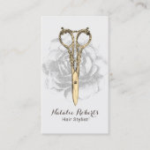 シック金ゴールドシザーフラワー美容師美しいサロン 名刺 (正面)