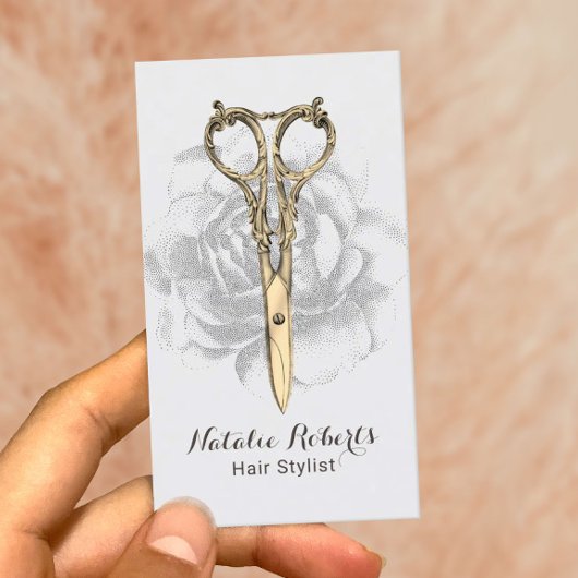シック金ゴールドシザーフラワー美容師美しいサロン 名刺