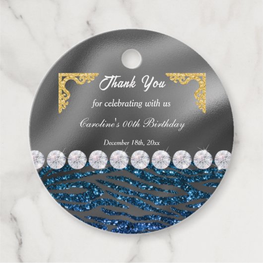 シック金ゴールドシルバーフォイル&ダークブルーゼブラプリント フェイバータグ (正面)