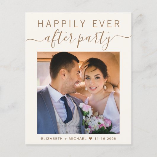 シック金ゴールドスクリプトフォトウェディングレセプション招待状 (正面)