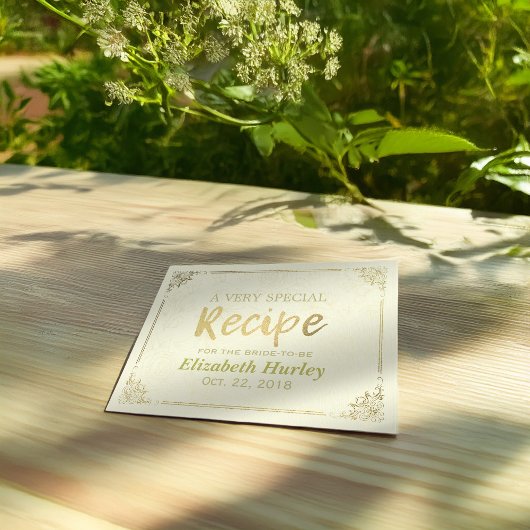 シック金ゴールドスクリプトフローラフレームブライダルシャワーレシピ インビテーションポストカード