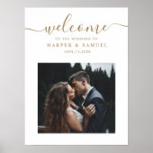 シック金ゴールドスクリプト結婚写真のウェルカムサイン ポスター (正面)