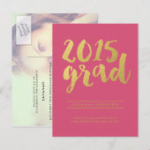 シック金ゴールドスクリプト | ピンクの大学院写真はがき インビテーションポストカード (正面/裏面)